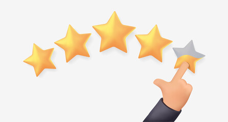 Poster - click women's men's hand gives the rating five stars. customer rating feedback concept from the clie