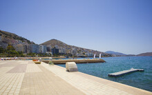 City Embankment With Modern Sculptures In A Sunny Summer Day In Saranda, Albania	
