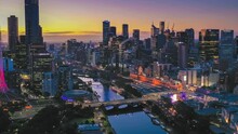 Aerial Hyperlapse, Dronelapse Video Of Melbourne City At Night