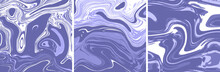 Periwinkle Swirls. 2022 Color Trend. Vector Marble Texture Square Tile Triptych. Ink Marbling Paper Background. Liquid Paint Swirled Patterns. Japanese Suminagashi Or Turkish Ebru Technique. 
