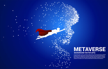 Poster - Vector Silhouette of businessman flying with man head from light dot particle. Concept background human future and technology