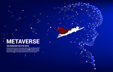 Poster - Vector Silhouette of businessman flying with man head from dot connect line polygon . Concept background human future and technology