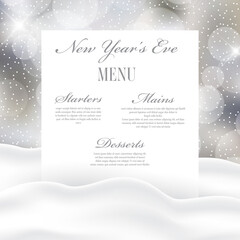 New Years Eve menu nestled in snow