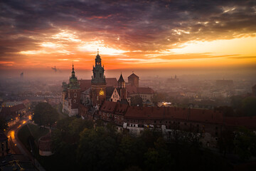 Wawel Royal Castle at magic dawn, Cracow, Poland