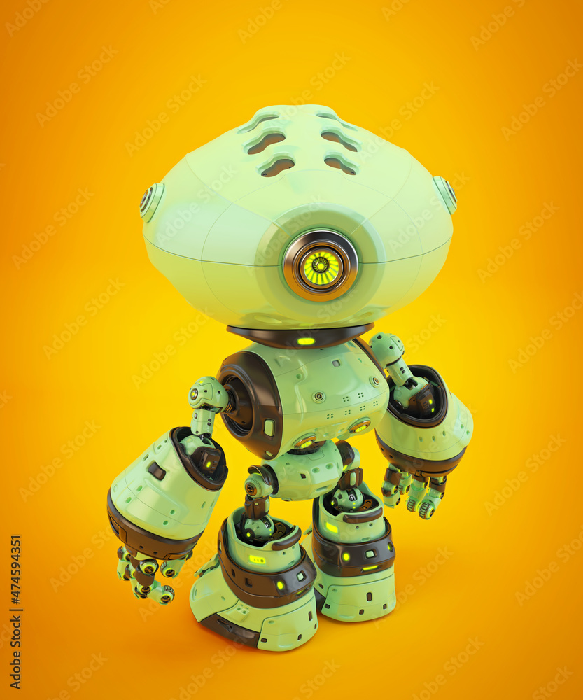 Unique green mod bot on bright back, 3d rendering backwards Stock ...
