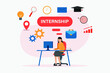 © Creativa Images - Internship vector concept. Female college student working with a computer while sitting in the office with internship word background