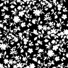 Allover black and white floral seamless pattern