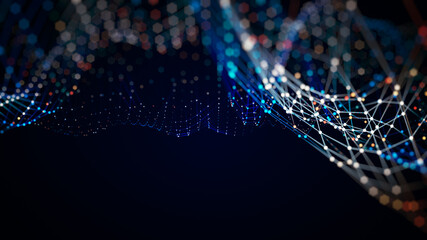 Poster - Technology network background concept. Global network. Big data and cybersecurity. Transfer and storage of data sets, blockchain. Abstract connected dots and lines network background.