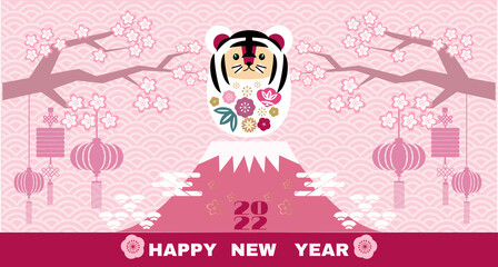 Canvas Print - Happy japanese new 2022 year, year of the Tiger. Japanese characters translation: 