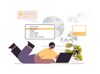 Poster - african american man choosing influencers in search bar on laptop screen social media influencer con