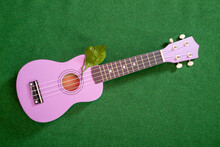 Four String Ukulele Guitar On Green Background