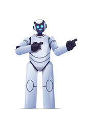 Poster - cute robot cyborg pointing at something modern robotic character artificial intelligence technology 