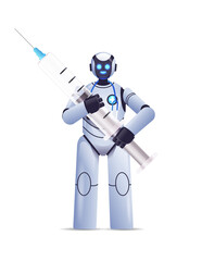 Poster - modern robot doctor holding syringe vaccination medicine healthcare artificial intelligence concept