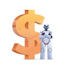 Poster - robot near dollar icon saving money high income investment earning financial growth artificial intel