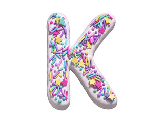 Sticker - Сake with colorful candy font. White cream. Letter K