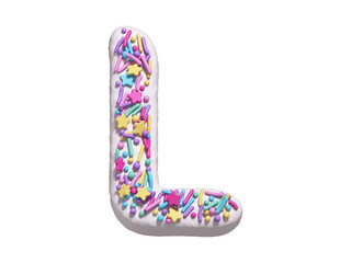 Poster - Сake with colorful candy font. White cream. Letter L