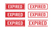 Red grunge expired rubber stamps. Expiration date stamps. Grunge vintage square labels. Set of vector illustrations isolated on white background.