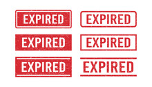 Red Grunge Expired Rubber Stamps. Expiration Date Stamps. Grunge Vintage Square Labels. Set Of Vector Illustrations Isolated On White Background.