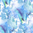 Seamless watercolor pattern in blue shades reminiscent of sea and waves made in monotype technique for textiles and surface design