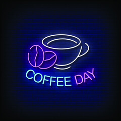 Wall Mural - Coffee Day Neon Signs Style Text Vector