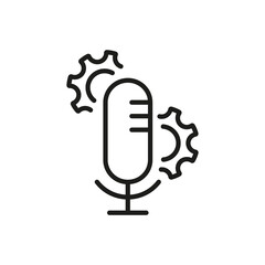 Poster - Microphone Sound Configuration Line Icon. Audio Recording Settings Linear Pictogram. Regulate Mic Voice Outline Icon. Microphone and Gear, Cog Wheel Editable Stroke. Isolated Vector Illustration