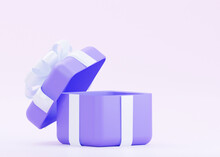 
 Gift Opening, With Purple White Bow. 3D Rendering Illustration.
