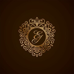 EI initial letter luxury monogram logo, elegant ornamen jewelry, emblem of love shape heart