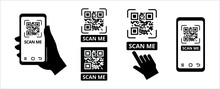 QR Code Scan Me Vector Illustration. Mobile Phone Scan Me Quick Response Codes Icon. Link Code Scanning Vector Stock Illustration For Label And Sticker Tag.
