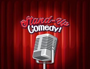 Wall Mural - Stand up comedy banner with vintage microphone