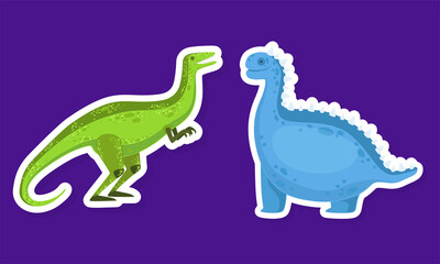 Poster - Dinosaur Character Sticker Isolated on Blue Background Vector Set