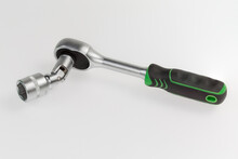 Ratchet Wrench With Inserted Hexagonal Socket Via Gimbal Joint Adapter