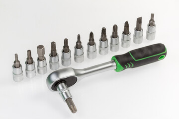 Poster - Ratchet wrench with inserted torx shape bit, interchangeable bits set