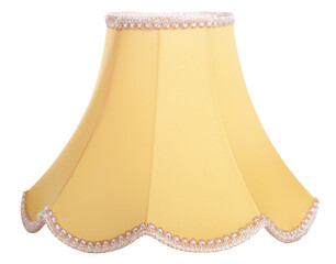 Wall Mural - classic cut corner bell shaped yellow tapered lampshade on a white background isolated close up shot