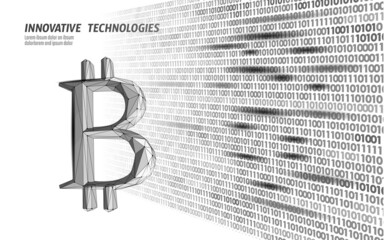 Wall Mural - Bitcoin digital cryptocurrency sign 3D symbol. Big data information mining technology. Concept abstract web internet electronic payment vector illustration