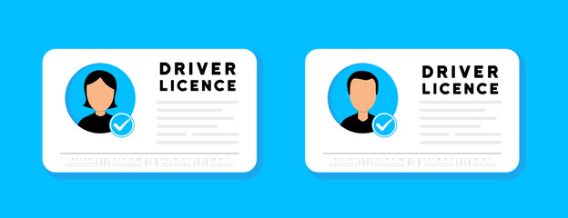 Driver license. ID card Icon. Identification card, identity verification, person data. Identity card with a photograph of a man and a woman. Driver license id with photo avatar icon. Vector.