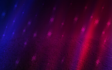 Poster - Winter abstract, blurred background with bokeh. Blurry night city lights in reflection on a snowy road. Neon light, falling snow, snowflakes. 3d illustration
