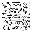 Doodle icon arrows set. Multiple types of lines: wavy, zig zag, beeline, loop. Black color. Vector illustration, flat design