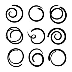 Circle shapes doodles collection. Black line sketches. Vector illustration, flat design