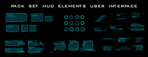 Poster - Modern futuristic digital user interface. Set of futuristic green elements  HUD video game and dialog boxes. Set of cyber frames for HUD user interface UI, GUI