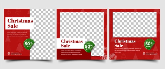 Wall Mural - Christmas sale square banner template design collections. Editable modern promotion banner with place for the photo. Usable for social media post, banner, card, and website.	