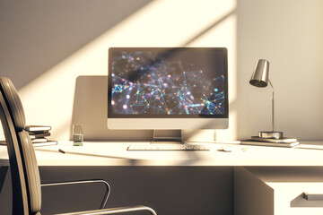 Aufkleber - Creative concept of wireless technology on modern laptop screen. Big data and database concept. 3D Rendering