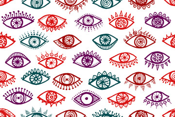 Wall Mural - Different open eyes hipster repeatable pattern.