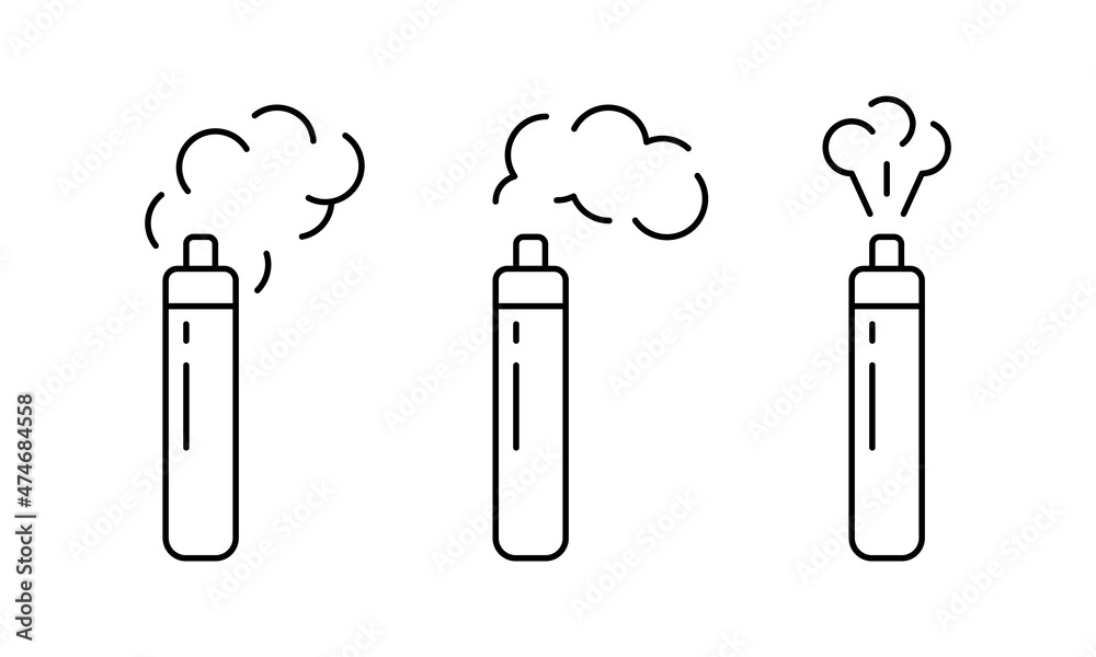 vape dessin Image vectorielle Stock Electronic cigarette, linear icons set. Cylindrical  vape with different shapes of smoke. Outline simple vector of smoking  device. Contour isolated pictogram on white background