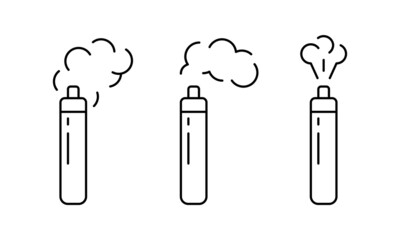 Fototapete - Electronic cigarette, linear icons set. Cylindrical vape with different shapes of smoke. Outline simple vector of smoking device. Contour isolated pictogram on white background