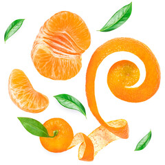 Wall Mural - Mandarine orange fruits or tangerines  isolated on white background. Fresh mandarine Pattern