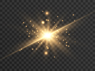 Fototapete - Transparent yellow light effect. The star flashed with sparkles with many particles.