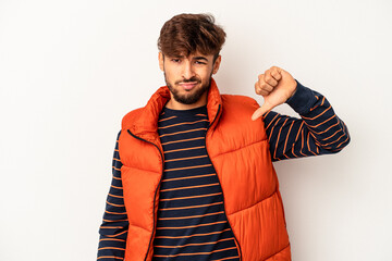 Wall Mural - Young mixed race man isolated on grey background showing thumb down, disappointment concept.