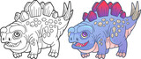 Fototapeta Dinusie - cartoon cute prehistoric dinosaur stegosaurus, coloring book, funny illustration