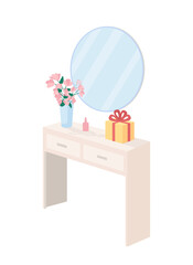 Poster - Dresser cabinet with decorations semi flat color vector object. Realistic item on white. Interior furniture isolated modern cartoon style illustration for graphic design and animation