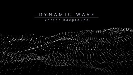 Poster - Wave of particles. Technology background concept dynamic wave Vector illustration. Futuristic point wave.
